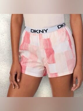 DKNY Pink Patchwork Stripe Athletic Lounge Shorts